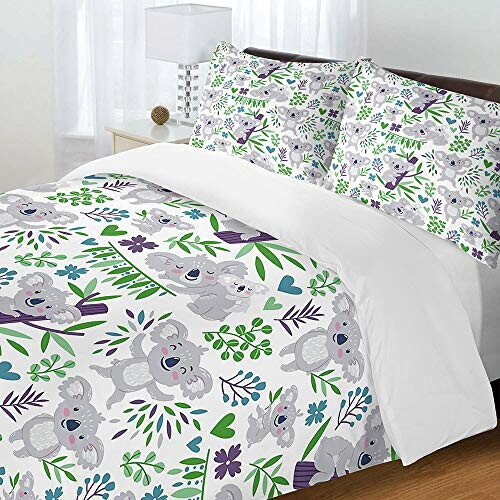 Housse de couette Koala vertes plantes 90x190 cm 140x200 cm 200x200 cm 220x240 cm 240x260 cm