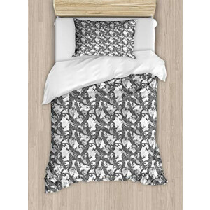 Housse de couette Lézard gris clair blanc