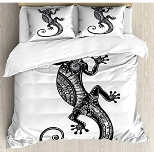 Housse de couette Lézard gris clair blanc 220x220 cm