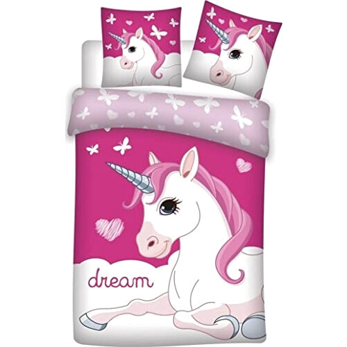 Housse de couette Licorne rose 140x200 cm