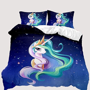 Housse de couette Licorne bleu 135x200 cm 200x200 cm 220x240 cm