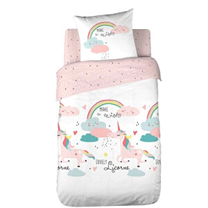 Housse de couette Licorne make a wish - rose 140x200 cm