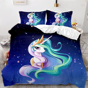 Housse de couette Licorne bleu 135x200 cm 200x200 cm 220x240 cm