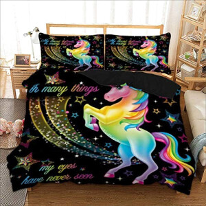 Housse de couette Licorne arc en ciel 220x240 cm