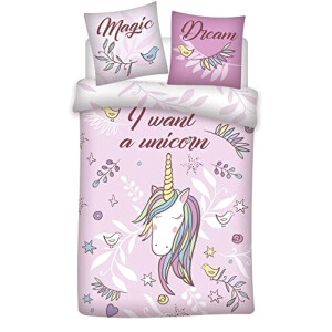 Housse de couette Licorne rose 140x200 cm