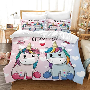 Housse de couette Licorne bleu 200x200 cm 220x240 cm