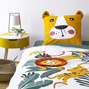 Housse de couette Lion jaune 90x190 cm 140x200 cm