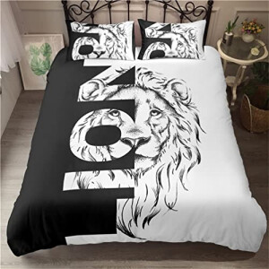 Housse de couette Lion noir blanc 220x240 cm