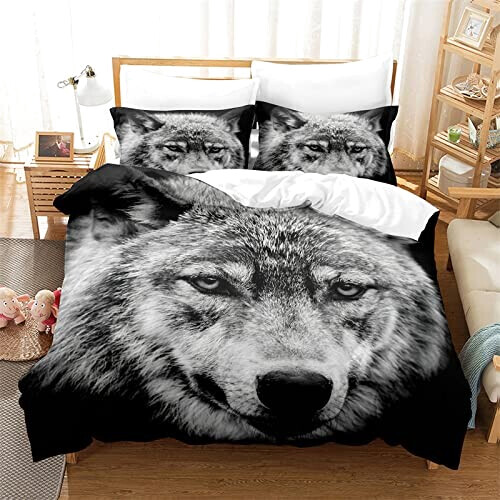 Housse de couette Loup solitaire noir 90x190 cm