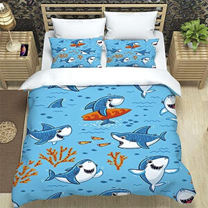 Housse de couette Requin mignon bleu 90x190 cm