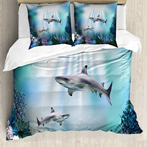 Housse de couette Requin bleu blanc 155x220 cm