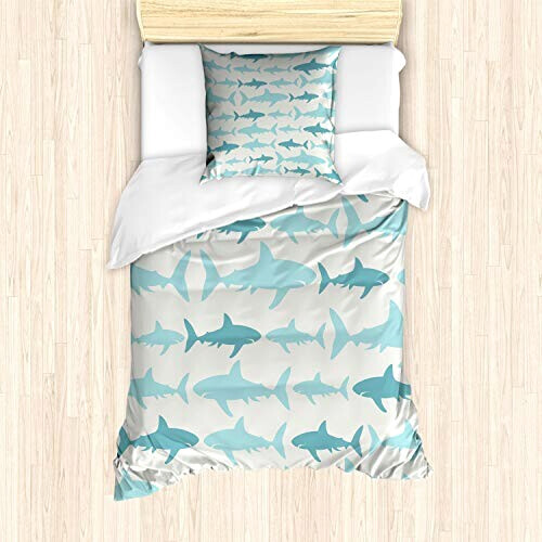 Housse de couette Requin teal turquoise beige 135x200 cm