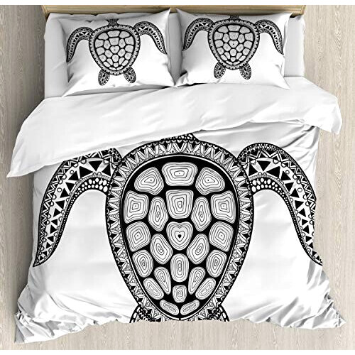 Housse de couette Tortue noir gris et blanc 220x220 cm