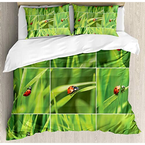 Housse de couette Coccinelle vert rouge 220x220 cm