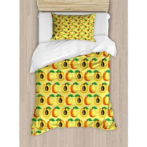 Housse de couette Abricot pastel jaune orange et vert 130x200 cm