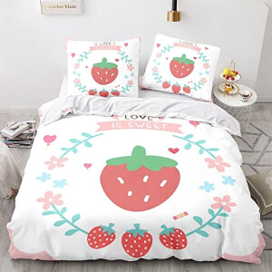 Housse de couette Fraise kawaii 90x190 cm 140x200 cm 200x200 cm 220x240 cm 240x260 cm