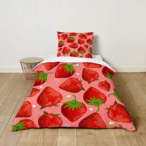 Housse de couette Fraise rouge 90x190 cm 100x135 cm 140x200 cm 200x200 cm 220x240 cm 240x260 cm