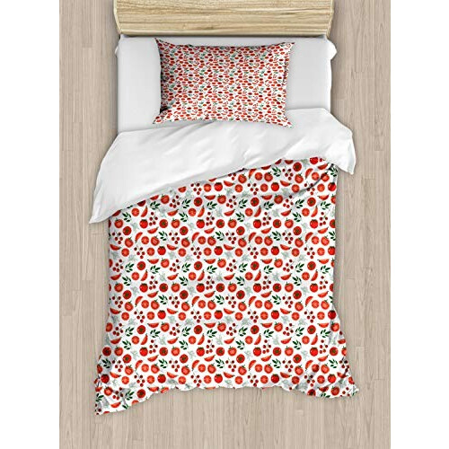 Housse de couette Tomate vermilion blanc 130x200 cm