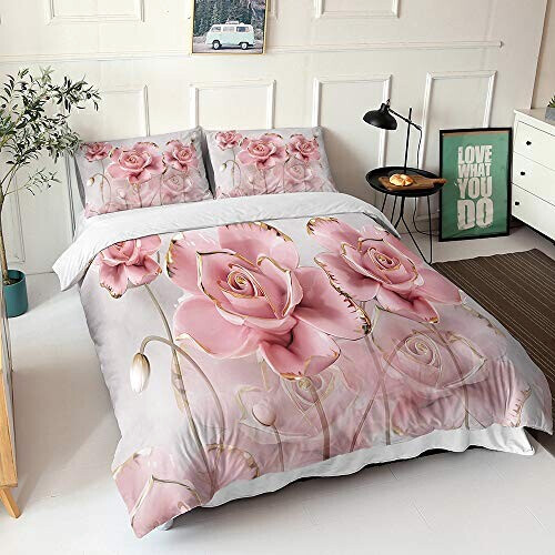 Housse de couette Rose - Fleur - souriant 140x200 cm 200x200 cm 220x240 cm 220x260 cm 240x260 cm