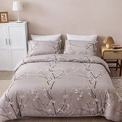 Housse de couette Fleur grise beige 220x240 cm