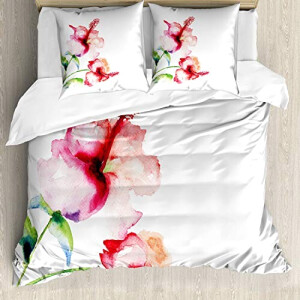 Housse de couette Fleur blanc rouge vert 200x200 cm