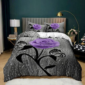 Housse de couette Violette - Fleur - s s d grises 240x260 cm