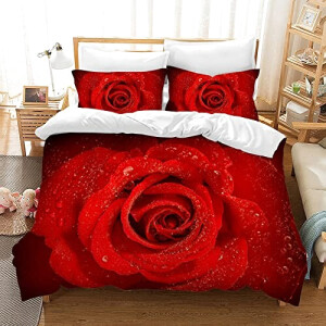 Housse de couette Rose - Fleur -  rouge 135x200 cm 200x200 cm 220x240 cm