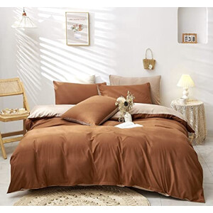 Housse de couette marron caramel et beige 200x220 cm
